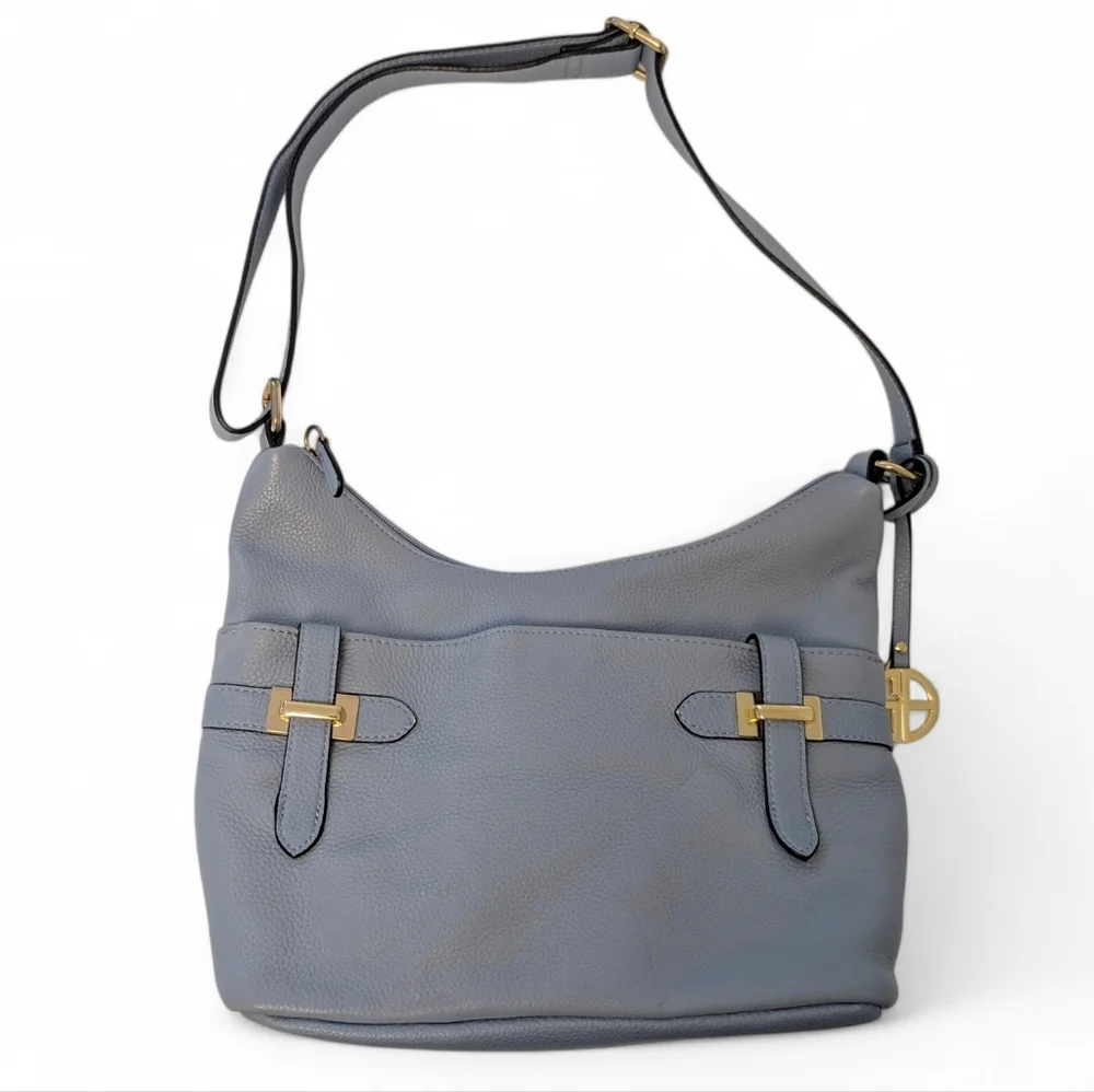 GIANI BERNINI Blue Hobo Bag Bridle Leather Blue Medium Crossbody Shoulder